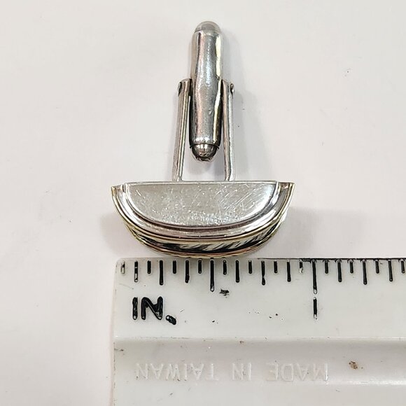 David Yurman 14K Solid Gold/Sterling Silver Cable Cigar Band Cufflinks - Picture 9 of 10